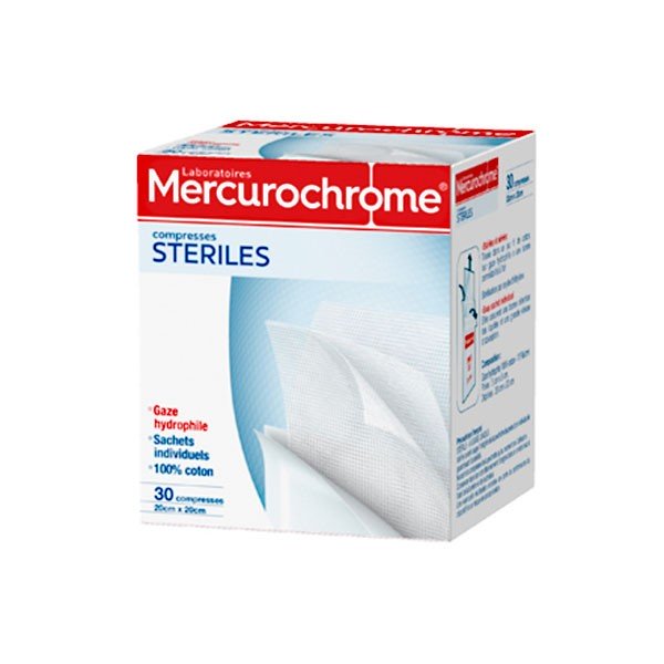 Mercurochrome Compresses Stériles 5cm x 5cm 30 compresses, Atida