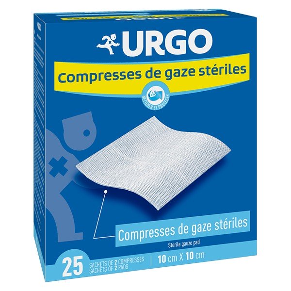 Compresses de gaze stériles Urgo 10X10 sachets boite de 10 ou 50